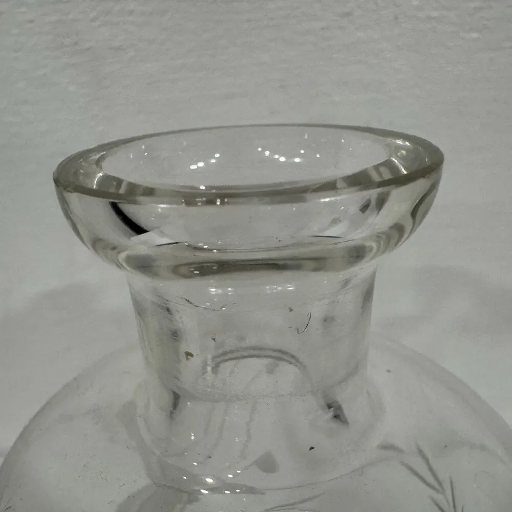 Vintage Etched Clear Glass Bottle Decanter Wheat FloralPattern Antique Barware